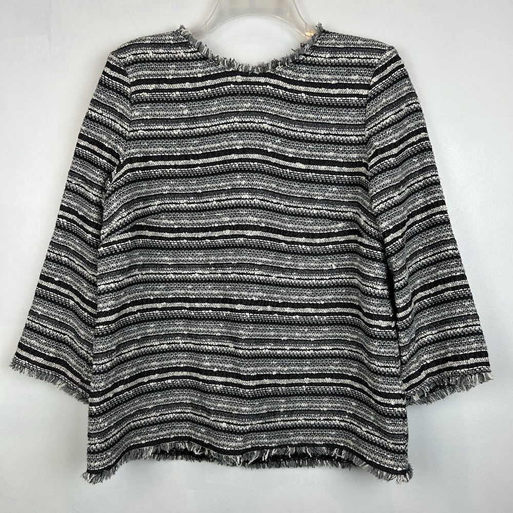 Mango Suit Top Womans Medium Textuted Stripe Woven Fringe Zipper Office Career